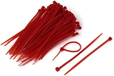 X-DREE Ширина 3 мм и дължина 100 мм самоблокирующиеся кабелни превръзки с цип Червен цвят, 100 броя (Кабел de
