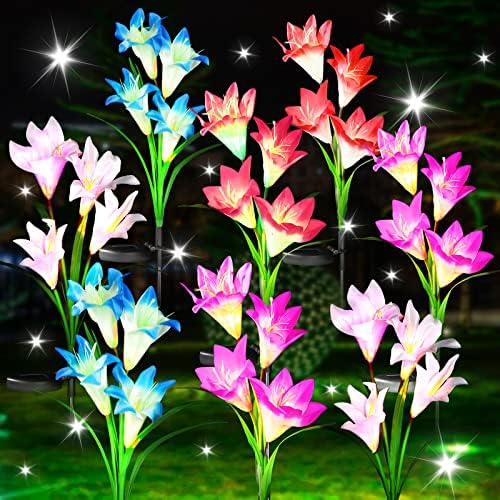 8 Опаковки Слънчеви Градински цветя тела на открито Водоустойчива с 32 Цветя, Лилии 7 Многоцветни променящи