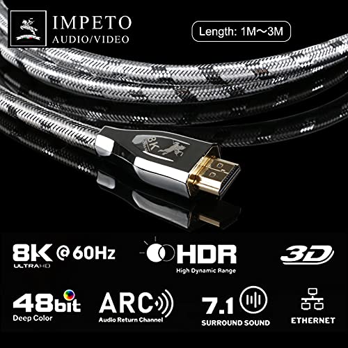 Кабел Impeto 8K HDMI 2,1 6N OCC Монокристален Меден проводник 48 gbps Високоскоростен 3D 8K60 4K120 144 Hz Съвместими