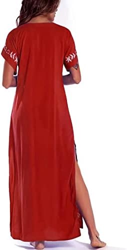 Ежедневни рокли за Жени 2023, Свободни Обикновена Плажни Рокли с Прости Принтом, Блуза, с Къс Ръкав, Плажни