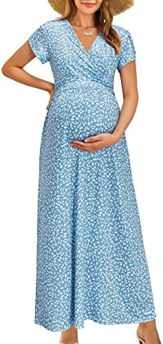 OUGES на Макси рокля за бременни с V-образно деколте, рокли за бременни, за душата на дете за една фотосесия