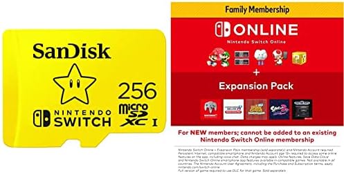 Пясъци microSDXC карта с капацитет 256 GB с Nintendo Switch Online + експанжън за 12-месечно членство в семейството