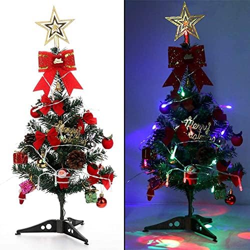 ASDOMO 24-Инчов Мини Коледно Дърво с Украса, Настолна Изкуствена Празнична коледна Елха с led Подсветка На Батерии,