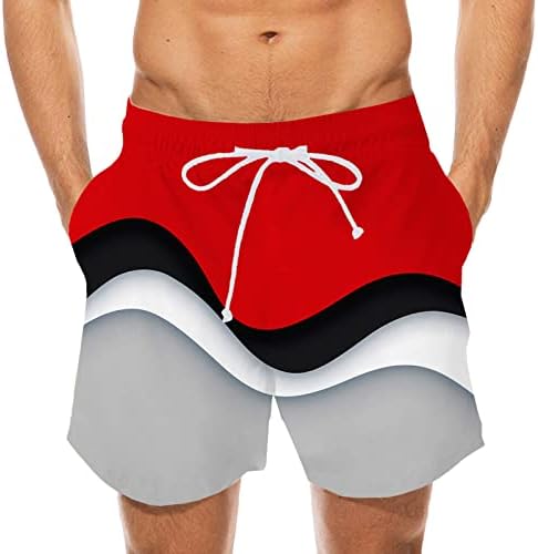 Спортни къси панталони за Мъже в Ивица с 3D Принтом, Мъжки къси Панталони с Цветни Блокчета, бързо съхнещи Ежедневни