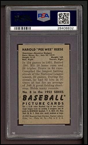 1952 Боуман 8 Пиш Пиш Рийз Бруклин Доджърс (Бейзбол карта) PSA PSA 6.00 Доджърс
