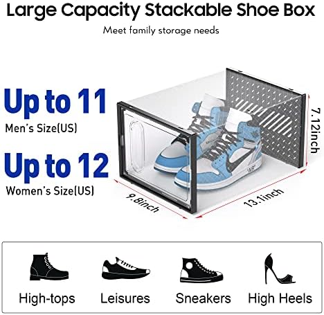 eWonLife Голяма Кутия за съхранение на обувки с Магнитна като, 12 Опаковки, Прозрачна Пластмасова Штабелируемый