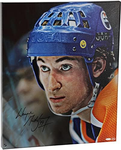 Уейн Грецки Едмънтън Ойлърс С автограф 20 x 24 в Близък план и Личен Платно - Горна deca - Изкуството на НХЛ
