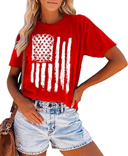 Тениска с Американския Флаг, с Върховете на 4 юли, Женска Тениска с Флага на САЩ, Патриотични Фланелки с Къс