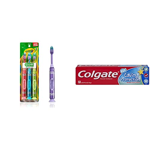 Четка за зъби с метален маркер за деца GUM-227JM Crayola, мека, на възраст от 5 години, в различни цветове,