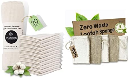 mioeco 20 Опаковки За Хартиени кърпи за ръце от органичен памук, които могат да се перат - 5 Опаковки Гъби за
