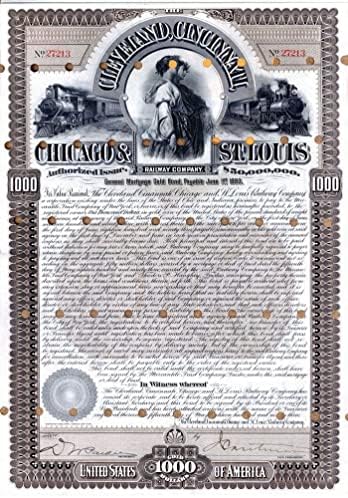 Железопътната компания на Кливланд, Синсинати, Чикаго и Сейнт Луис - железопътни облигации на стойност 1000