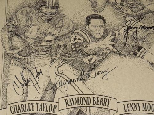 ПЛАКАТ NFL HOF РАЗМЕР 16x20 С АВТОГРАФ - Реймънд Бери, Лени Мур и Чарли Тейлър! - Снимки на НФЛ с автограф