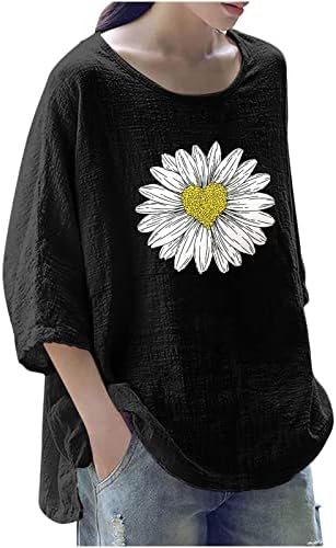 Дамски Модни Свободна Тениска с кръгло деколте и 3/4 ръкав с принтом, Пуловери, Блузи, Удобни Меки Пролетни