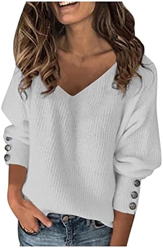 Дамски Ризи с дълъг ръкав, Обикновен Див Вязаный Секси Пуловер с V-образно деколте, Свободен Топ С дълъг ръкав