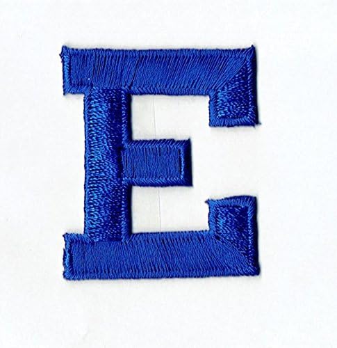 Буква от азбуката - E - Цвят кралско Синьо - Стил на 2-инчов блок - Бродирана нашивка желязо