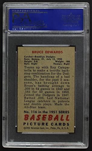 1951 Боуман 116 Брус Едуардс Бруклин Доджърс (Бейзбол карта) PSA PSA 7.00 Доджърс